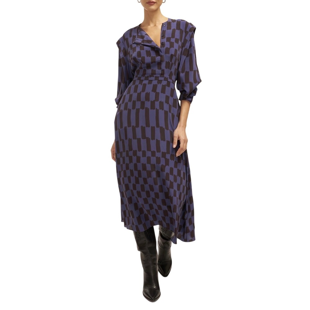 Equipment Femme Rianne Silk Midi Dress Purple Checkered Size 8 D0085A0043